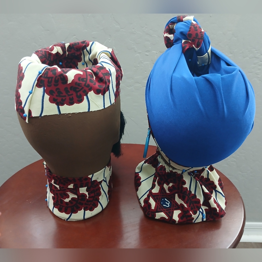 Blue and Red Patterned Headwrap Set - Picture 4 of 5